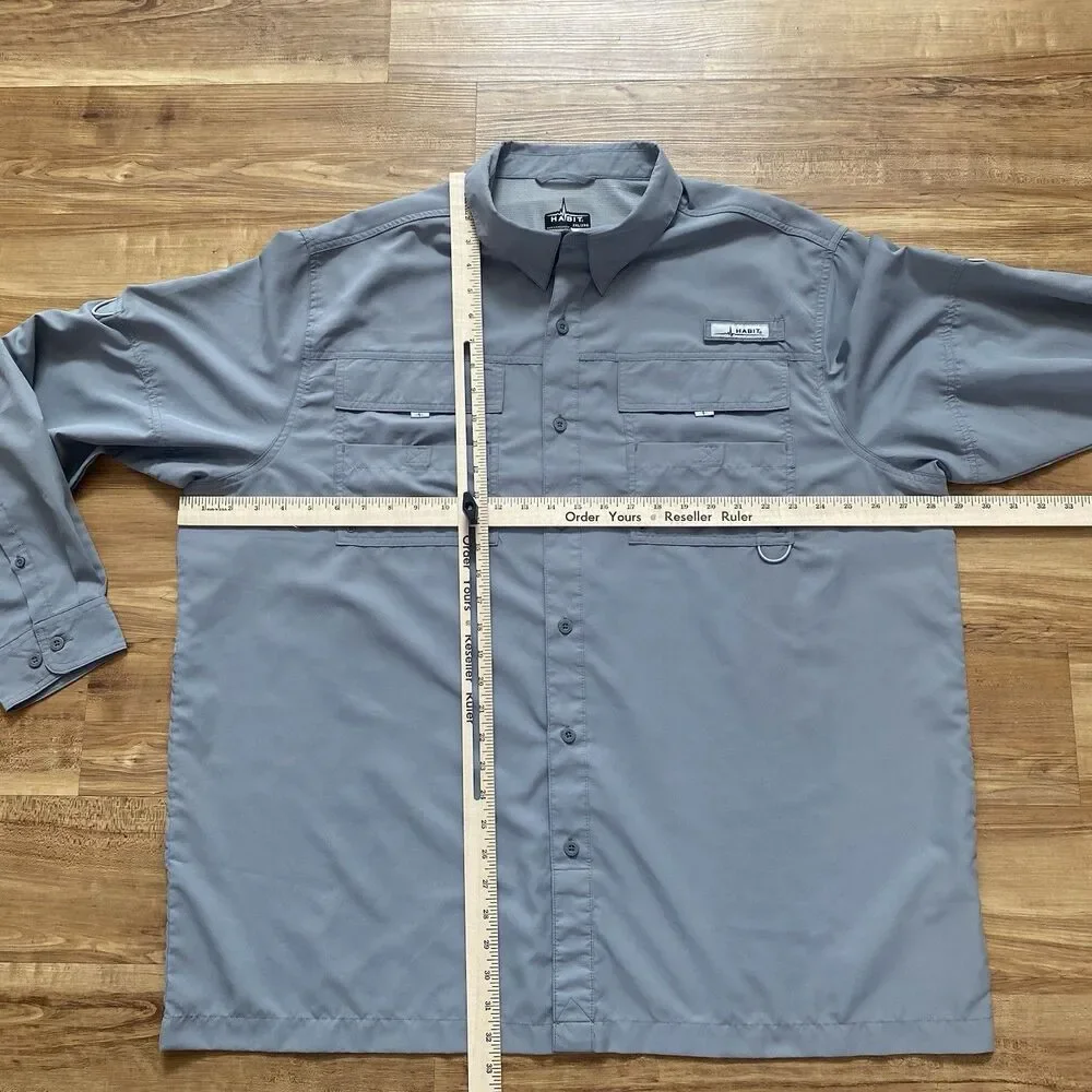 Habit Mens 2XL Gray Vented Outdoor UPF 40+ Long Sleeve Button-Up Fishing Shirt - Picture 6 of 16